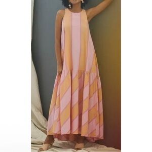 Anthropologie devotion twins striped maxi trapeze dress one size cotton